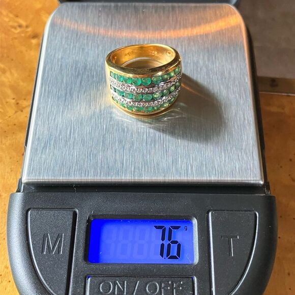 Natural Zambian Emerald Sterling Silver Yellow Gold Vermeil Ring Size 6 - Picture 8 of 8